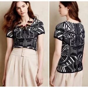 Anthropologie Moth Dahlia Geo Pattern Textured Sweater Size L
